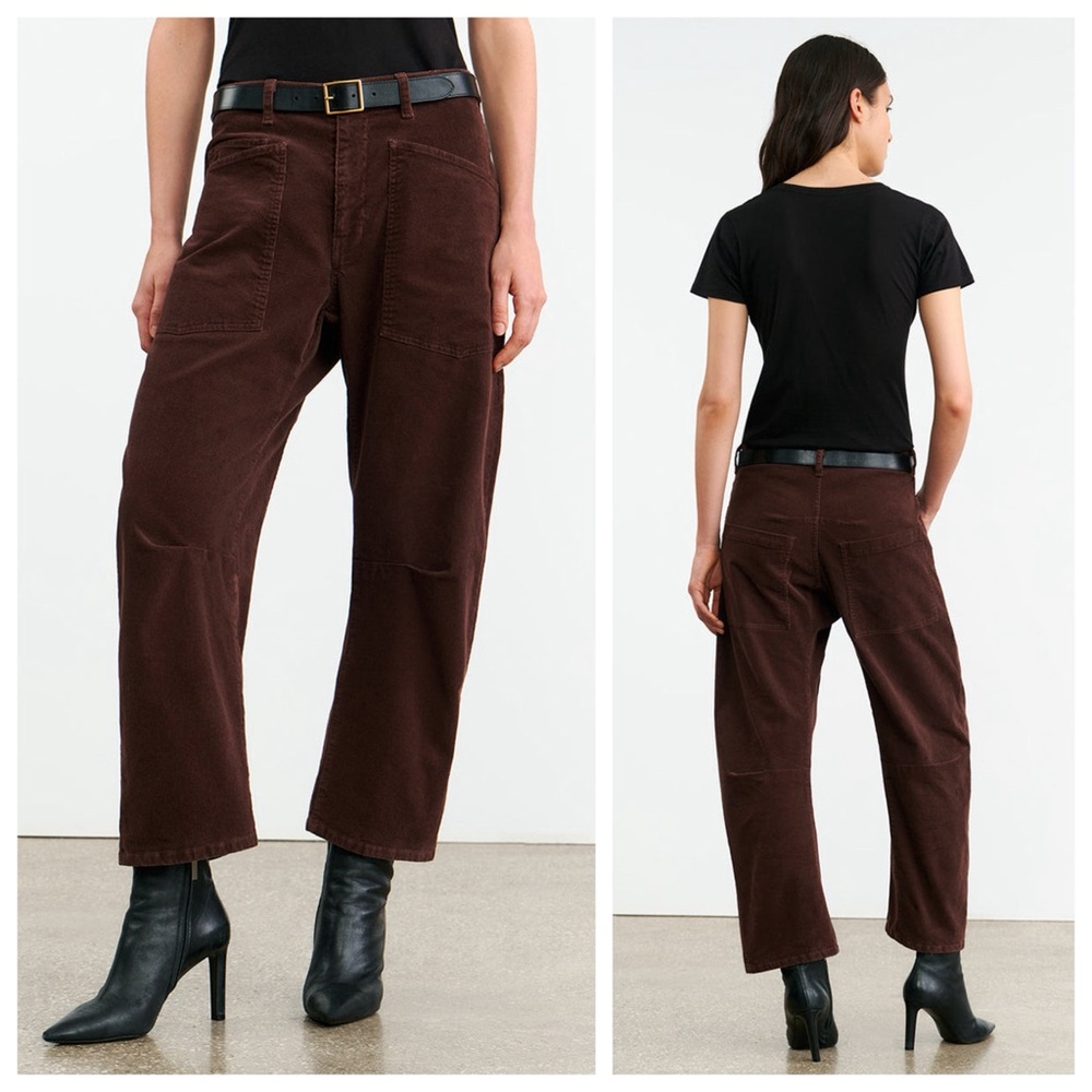 NEW Nili Lotan Shon Corduroy Pant (Sz 00) Curved Barrel Leg Cotton Merlot Brown - Picture 2 of 12